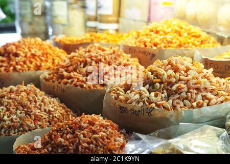 Dried prawns in a Vietnamese market Stock Photo