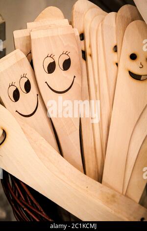 funny wooden spoons Stock Photo