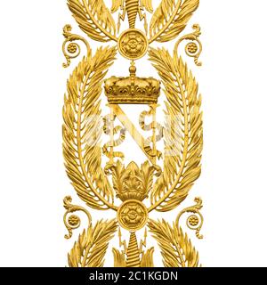 Golden Armorial bearings of Napoleon Bonaparte, gates on white Stock Photo