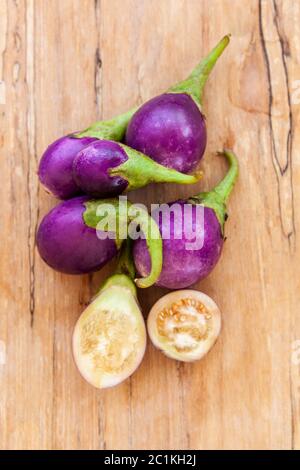 Organic Raw Baby Eggplants. Stock Photo