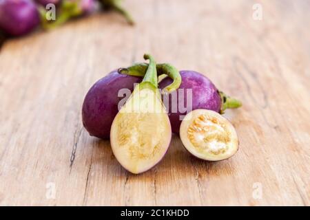 Fresh baby eggplants. Stock Photo