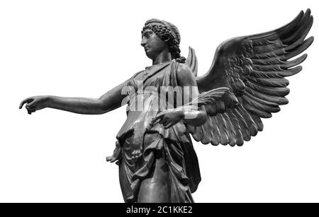 Beautiful young woman angel statue isolated on white background Stock Photo