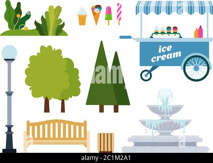 Set of Urban Park objects flat vector illustration. Stock Vector
