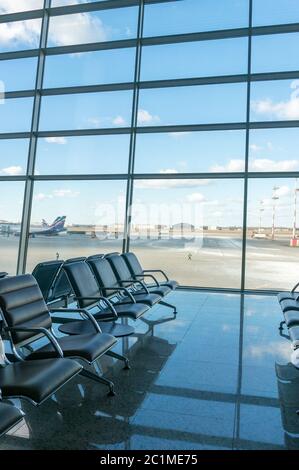 Large modern hall with windows and seats Stock Photo