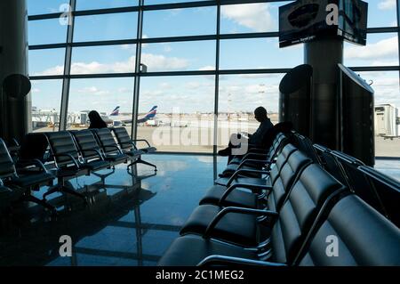Large modern hall with windows and seats Stock Photo