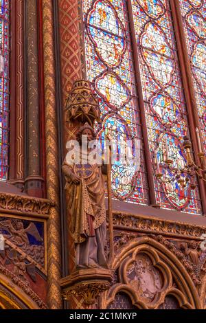 Stained glass windows inside the Sainte Chapelle a royal Medieval chapel in Paris, France Stock Photo