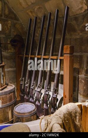 Antique muskets in the armory room Stock Photo