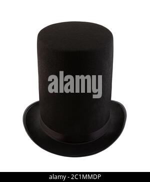 Extra tall black vintage top hat isolated on white background Stock Photo