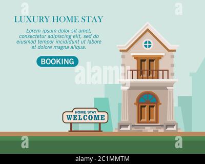 Vector illustration of a home stay with a classic style suitable for web page templates. Promotions and offers from luxury property. Stock Vector