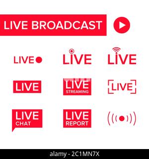 collection of vector illustrations of live broadcast icons. Suitable for design elements of TV shows, video broadcast channels and live news reports. Stock Vector