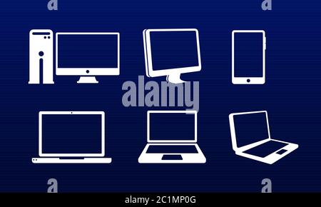 Vector illustration of a variety of computer electronic devices. Suitable for promotion media for electronic stores, offices, information technology. Stock Vector