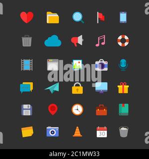 Vector illustration of colorful computer icons. Suitable for basic icons of applications, software, computers and technology. Stock Vector
