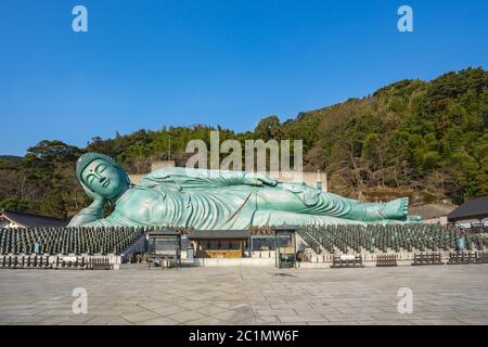 Nanzo-in temple in Fukuoka, Japan with the largest bronze reclining buddha statue in the world Stock Photo