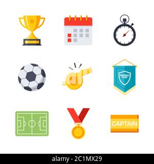 Simple flat icon set of football sports. Graphic resources icon set about soccer matches. Stock Vector