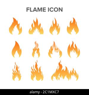 Various forms of fire icons set. Flame and fire symbol from nature energy. Fire, gas, energy, and heat graphic resources. Stock Vector