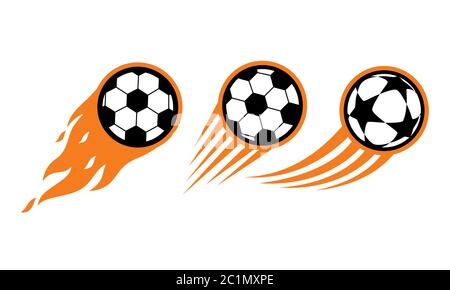 illustration of a fast-moving soccer ball. Icon of a football with flames and the impression of speed. Graphic resources elements of football games. Stock Vector