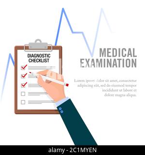 Vector illustration of health checklist inspection activities. Suitable for design templates for health tests, disease symptoms and health requirement Stock Vector