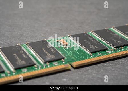 Memory Ram on gray background Stock Photo