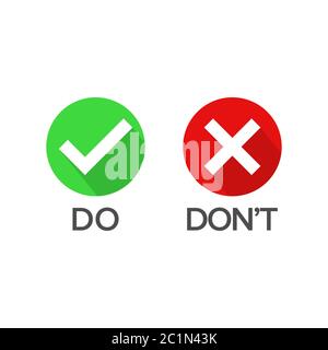 Vector illustration of Do and Don't button choice. Suitable for elements of advice info graphic information or tips. Check mark and cross mark icon. Stock Vector