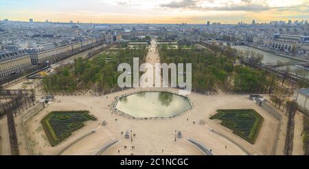 Paris, France, March 28 2017: Aerial view from the ferris wheel of the Tuileries Garden and the Louvre palace Stock Photo