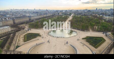 Paris, France, March 28 2017: Aerial view from the ferris wheel of the Tuileries Garden and the Louvre palace Stock Photo