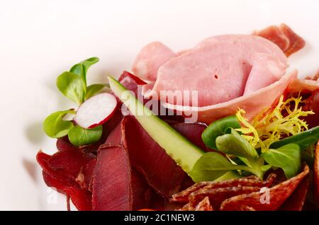 Assorted Italian sausages close up as a background Stock Photo