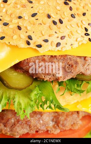 Hamburger with cutlet and cheese on white background Stock Photo