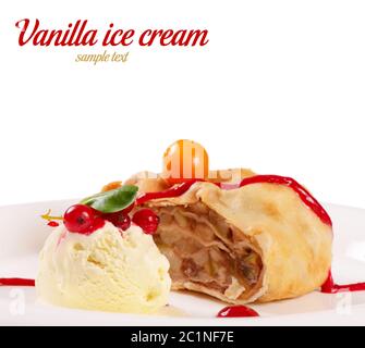 The vanilla ice cream with Apple strudel Stock Photo