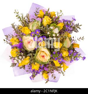 Bunch of flowers top view isolated on white Stock Photo
