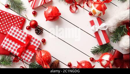Border from Christmas presents and decorations Stock Photo