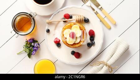 Delicious breakfast food composition Stock Photo