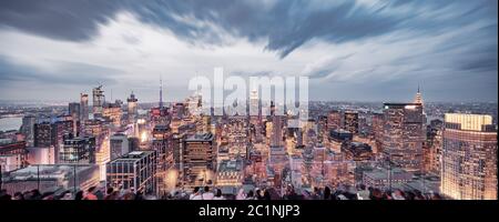 aerial view  skyline of modern city new york at nigth Stock Photo