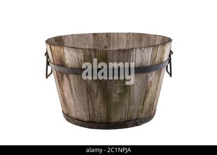 Vintage wooden flowerpot isolated on white background with clipping path Stock Photo