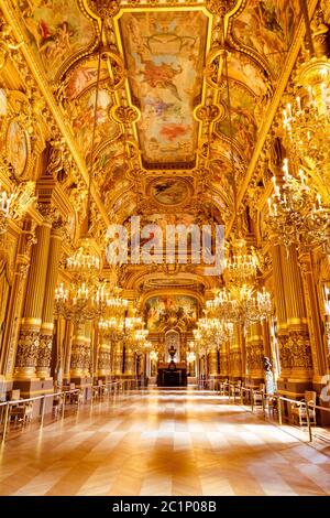 Paris, France, March 31 2017: Interior view of the Opera National de Paris Garnier, France. It was built from 1861 to 1875 for t Stock Photo
