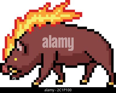 vector pixel art fire boar isolated cartoon Stock Vector