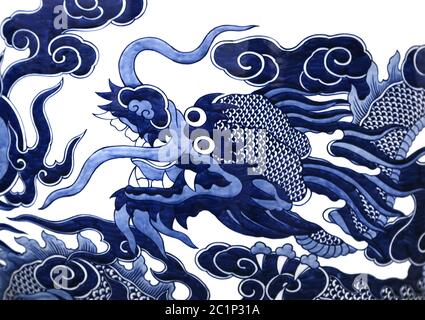 Chinese dragon painted on a ceramic vase Stock Photo