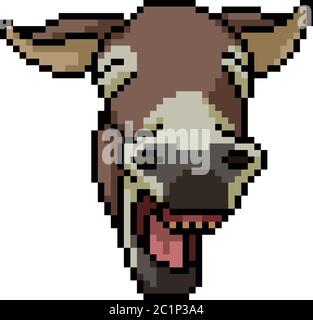 vector pixel art donkey face isolated cartoon Stock Vector
