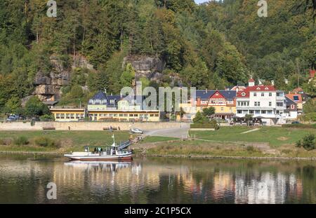 Schmilka, district of Bad Schandau, Elbe with ferry, September Stock Photo