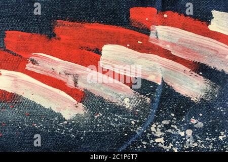 Denim, jeans texture background. Abstract oil paint texture on canvas. Drops of colorful paint on bl Stock Photo