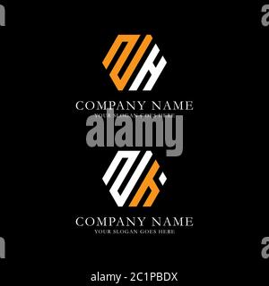 Creative monogram Letter ZH logo vector, line art initial name logo design Stock Vector
