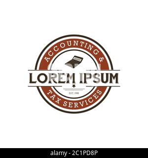 Business finance accounting logo badge with retro style and tax Stock Photos & Vectors Stock Vector