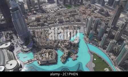 Modern architecture Downtown Dubai and Burj Khalifa Lake at the foot of the tallest building in the world Stock Photo