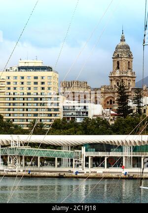 Port of Malaga with cathedral in the background. Costa del Sol, Andalusia, Spain Stock Photo