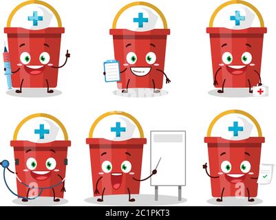Doctor profession emoticon with sand bucket cartoon character Stock Vector