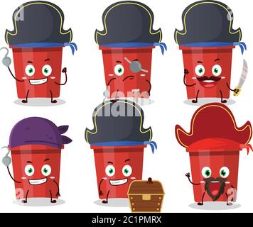 Cartoon character of sand bucket with various pirates emoticons Stock Vector