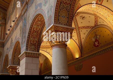 Budapest, Hungary - March 27, 2018: Refurbished Romanian hall of the Budapest Fine Arts Museum Stock Photo