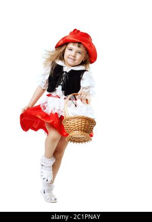 Girl in Little Red Riding Hood costume run Stock Photo