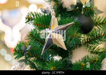 Star Shaped Christmas Decoration and Lights Stock Photo