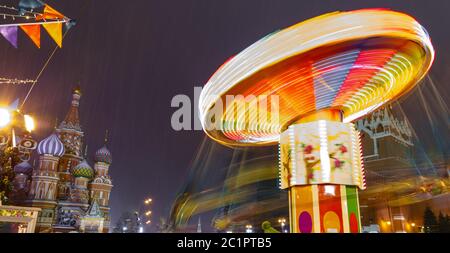 Moscow, Russia, December 5, 2017: People on Christmas market on Red Square in Moscow city center, Decorated and illuminated Red Stock Photo