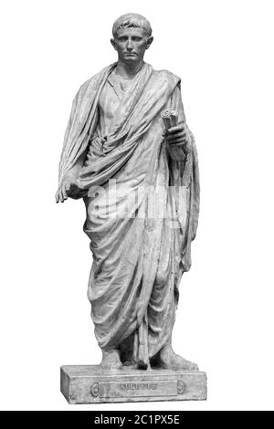 Caesar Octavianus Augustus roman emperor adopted son of Julius Caesar. Isolated statue on white Stock Photo